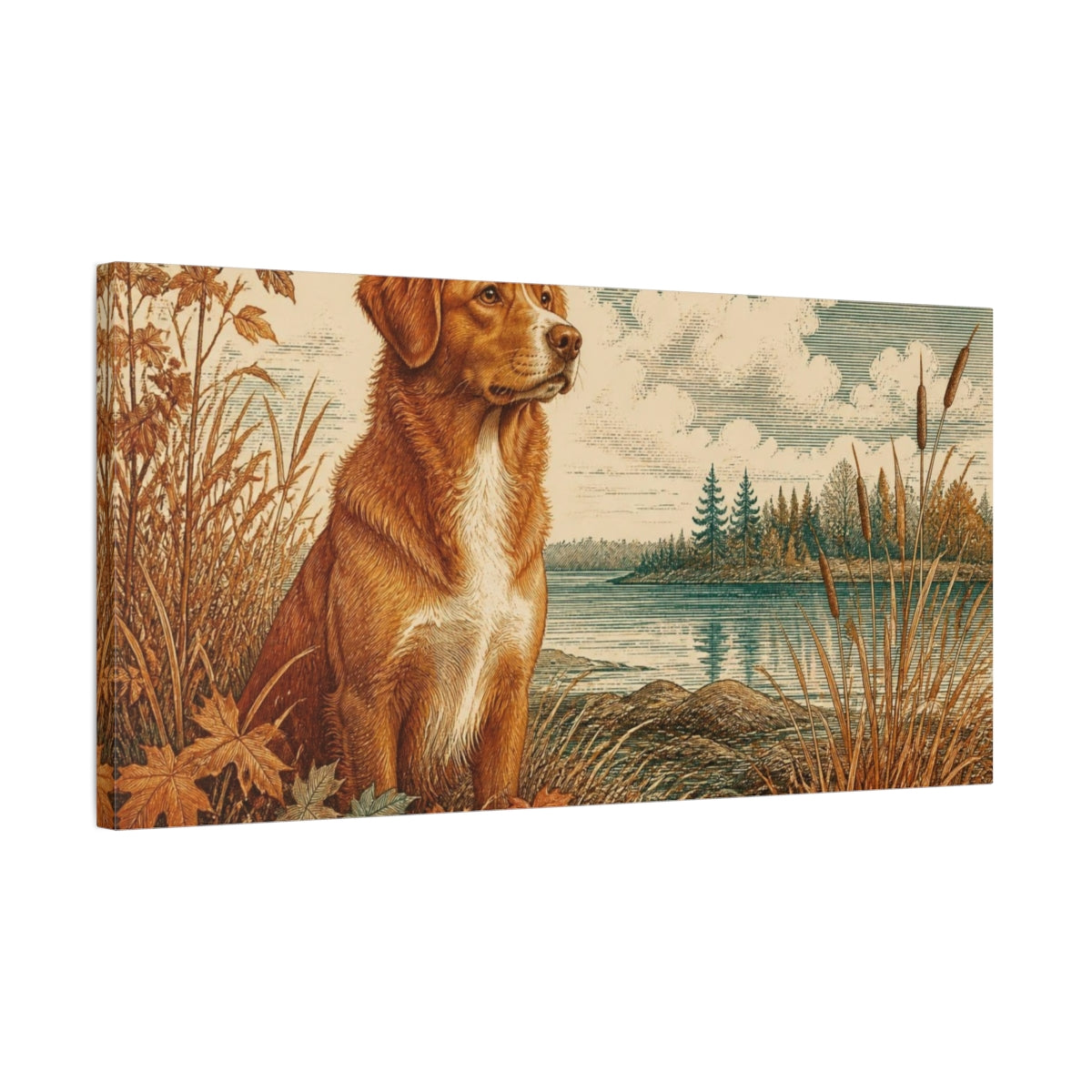 Side Mockup 1. Pet Dog By Lake shown as canvas print