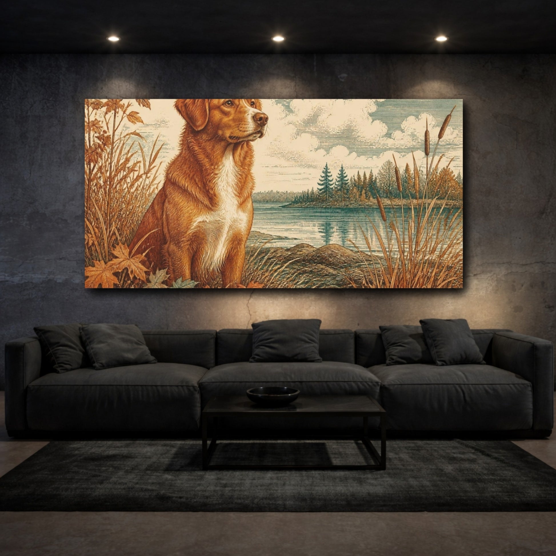 Mockup 3. Pet Dog By Lake shown as canvas print