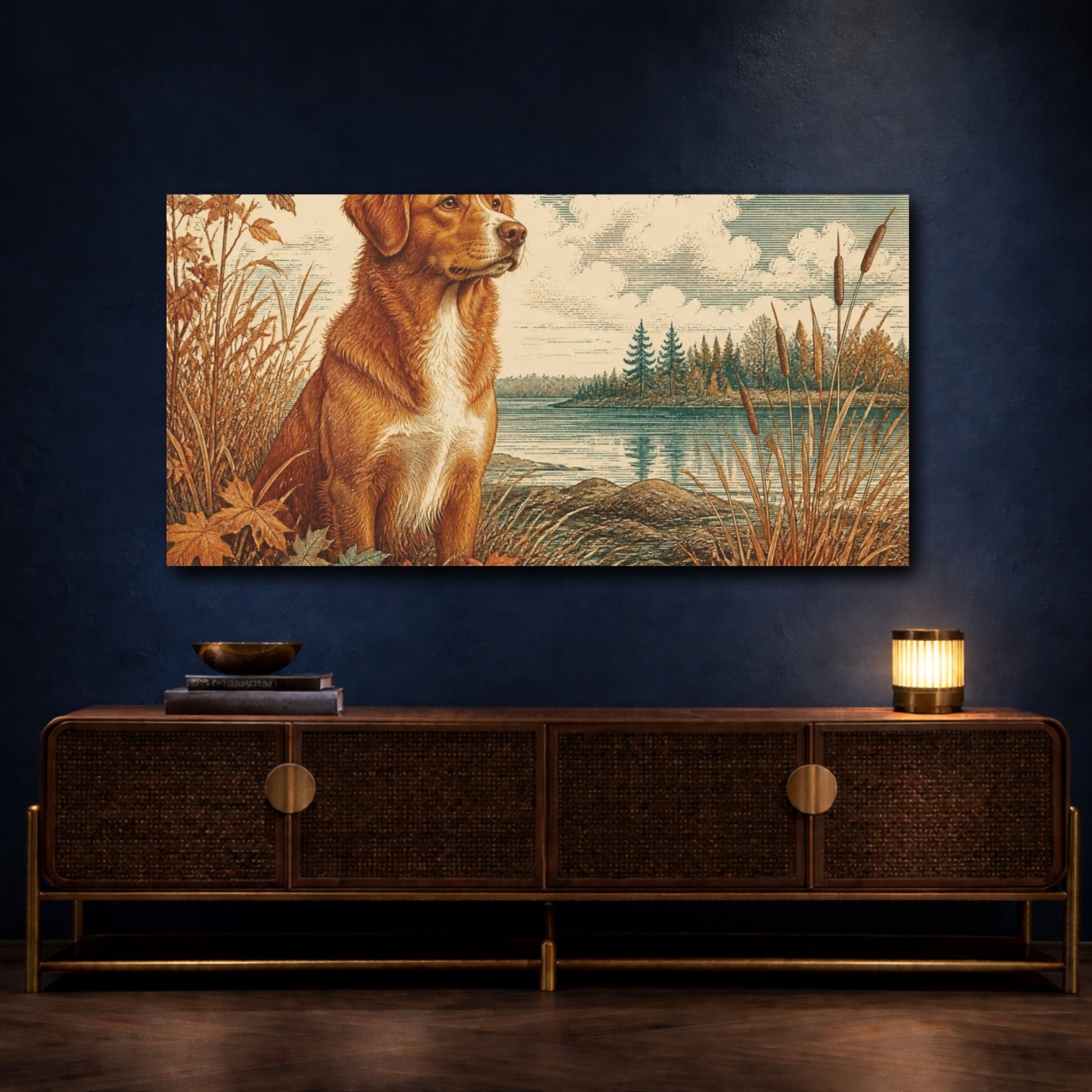 Mockup 4. Pet Dog By Lake shown as canvas print