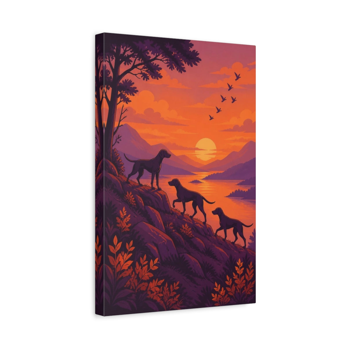 Side Mockup 4. Pet Hounds At Sunset shown as canvas print
