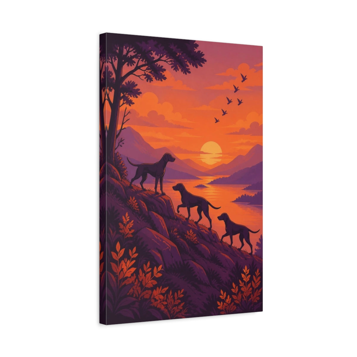 Side Mockup 3. Pet Hounds At Sunset shown as canvas print