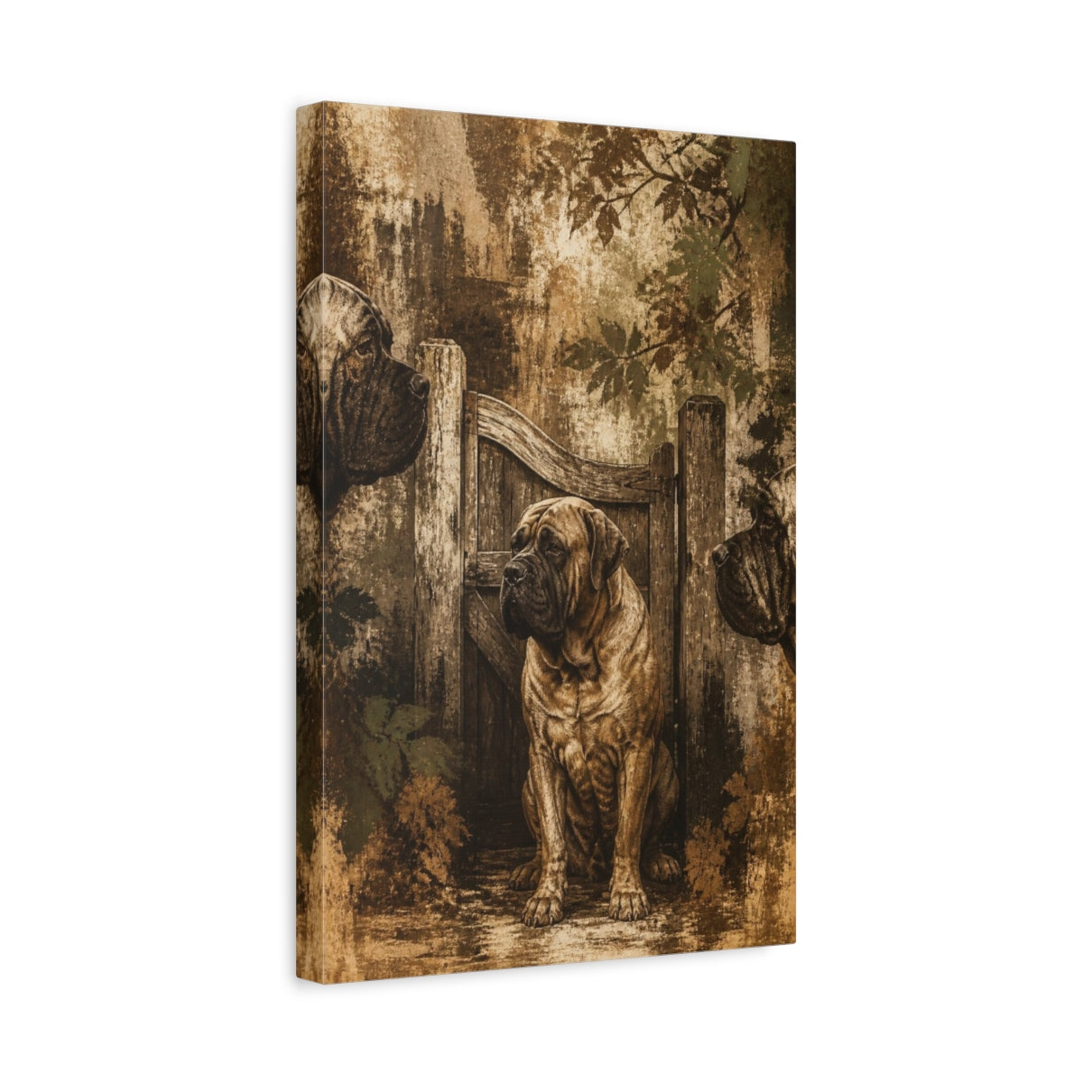 Side Mockup 4. Pet Mastiff At Gate shown as canvas print
