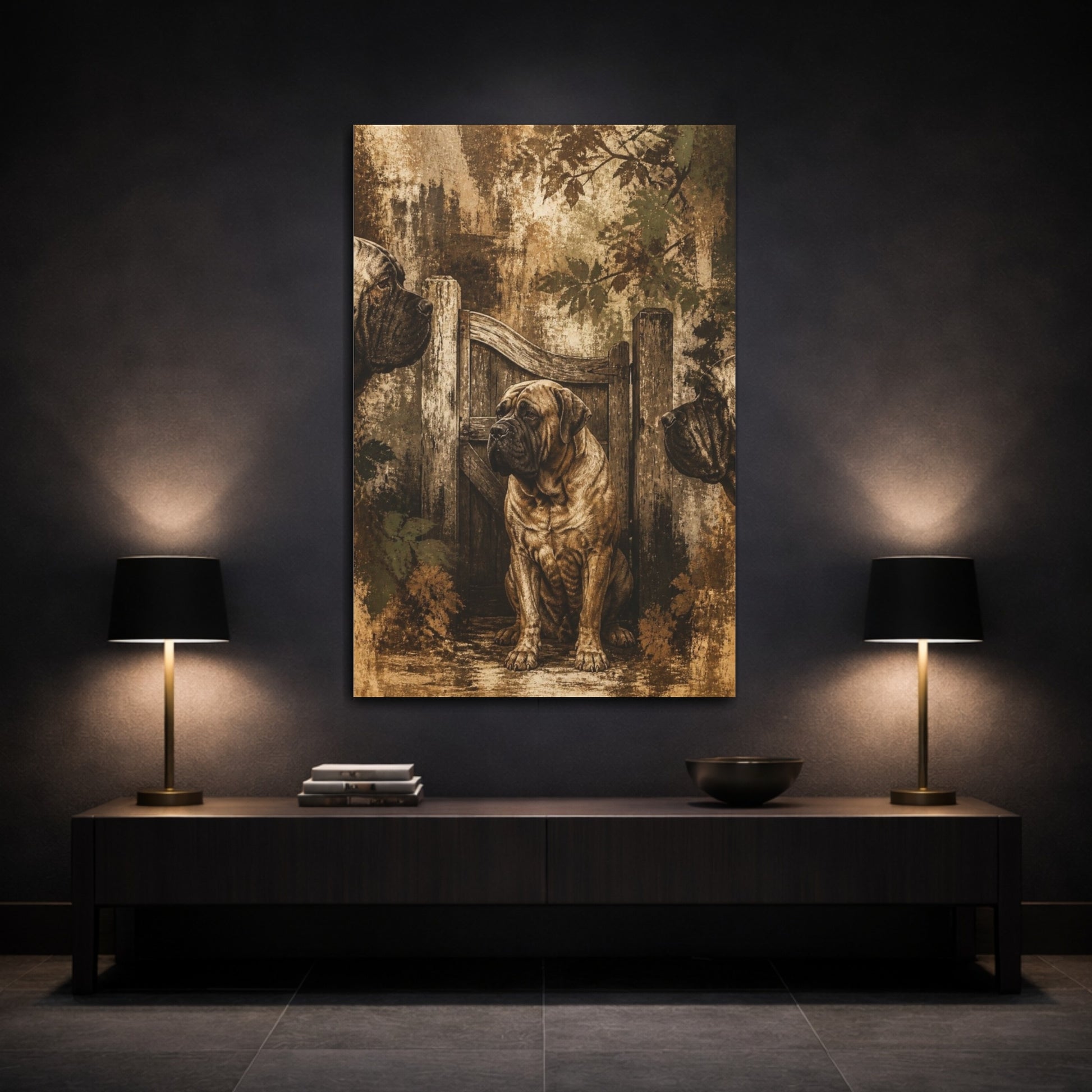 Mockup 3. Pet Mastiff At Gate shown as canvas print