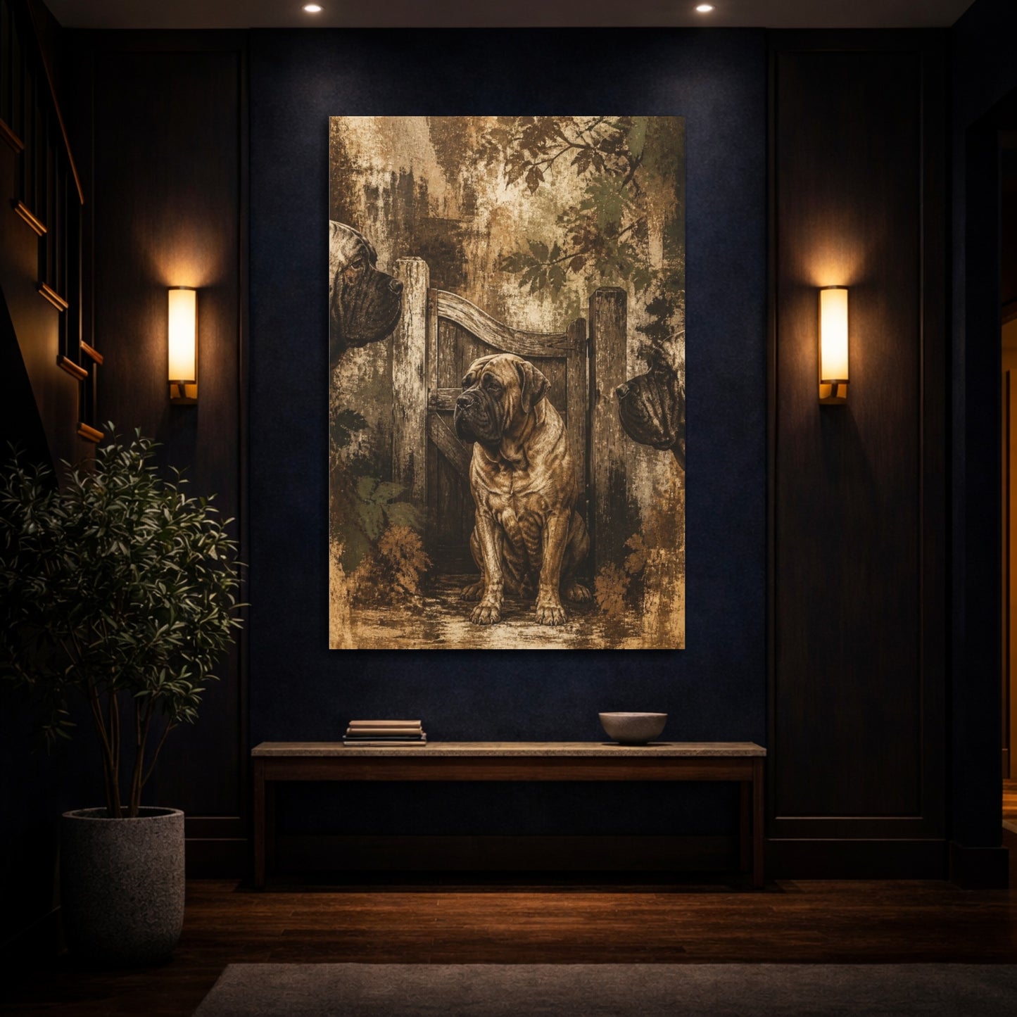 Mockup 4. Pet Mastiff At Gate shown as canvas print