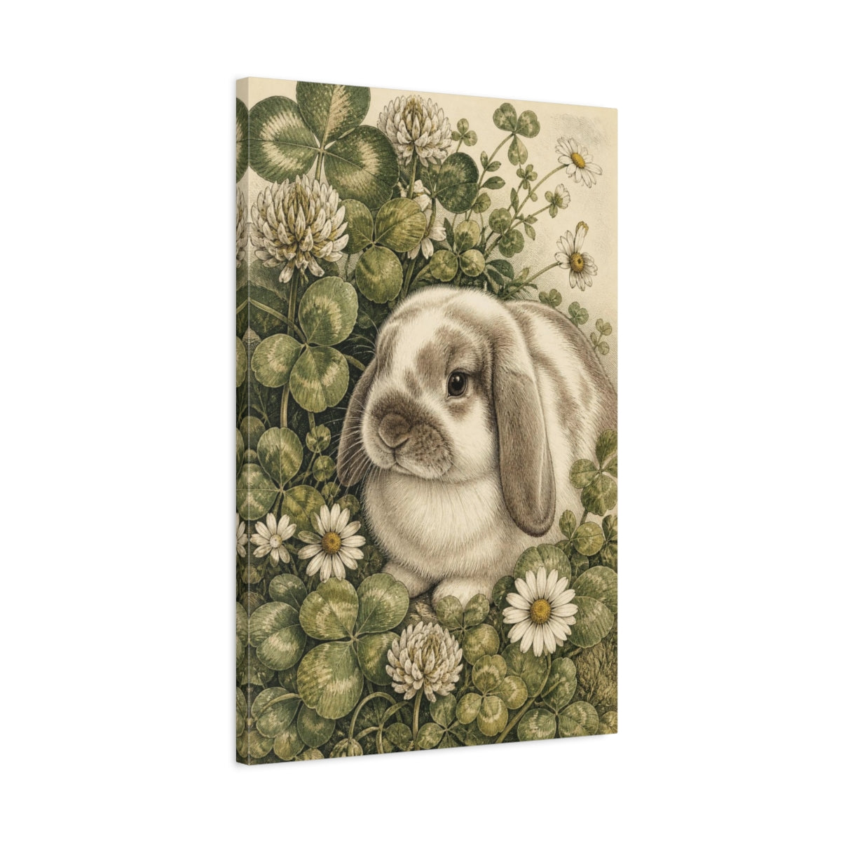 Side Mockup 2. Pet Rabbit In Clover shown as canvas print