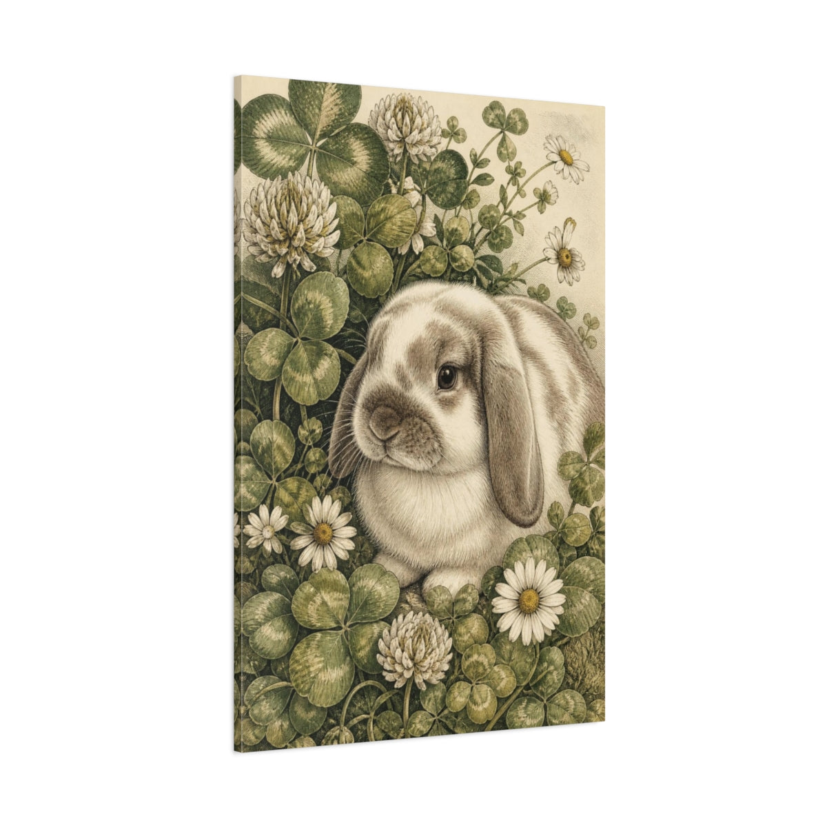 Side Mockup 1. Pet Rabbit In Clover shown as canvas print