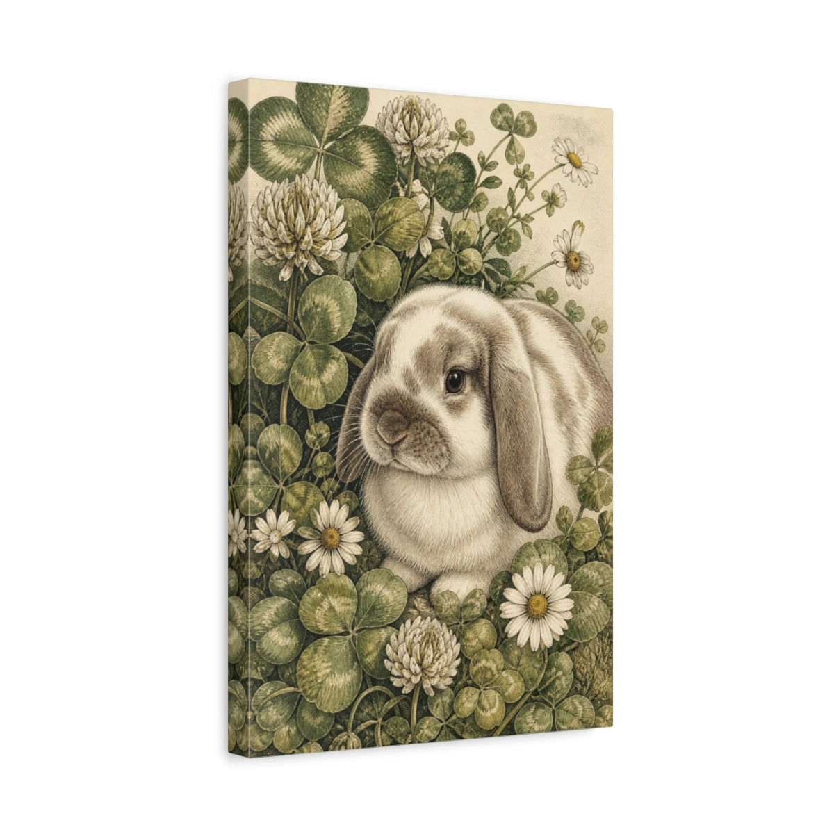 Side Mockup 4. Pet Rabbit In Clover shown as canvas print
