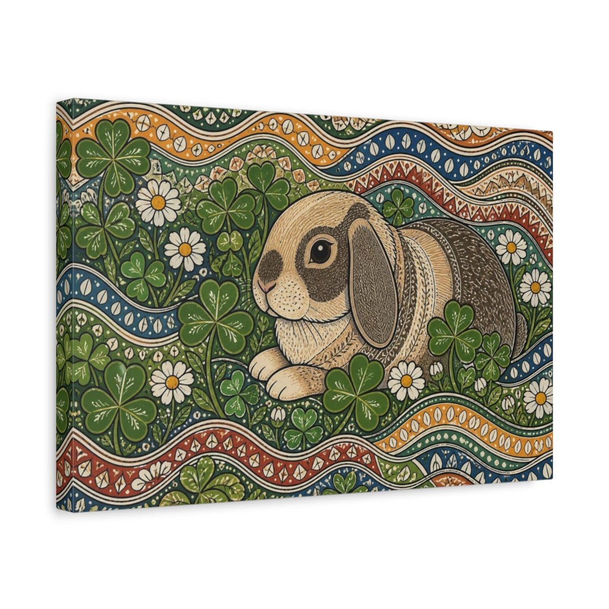 Side Mockup 4. Pet Rabbit In Clover shown as canvas print