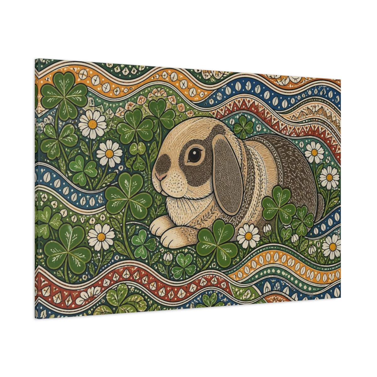 Side Mockup 1. Pet Rabbit In Clover shown as canvas print