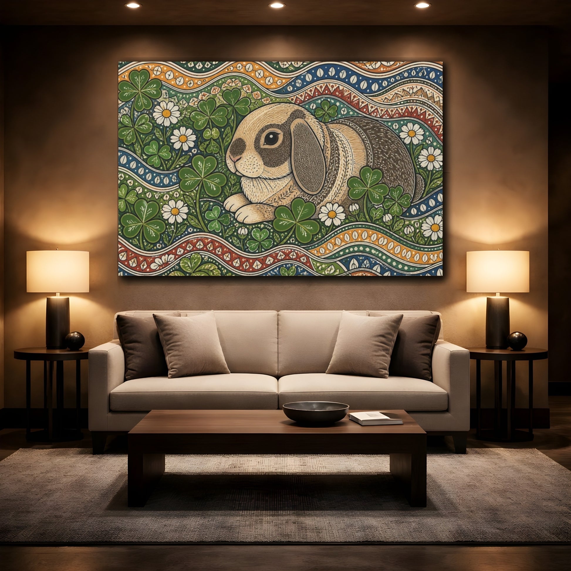 Mockup 2. Pet Rabbit In Clover shown as canvas print