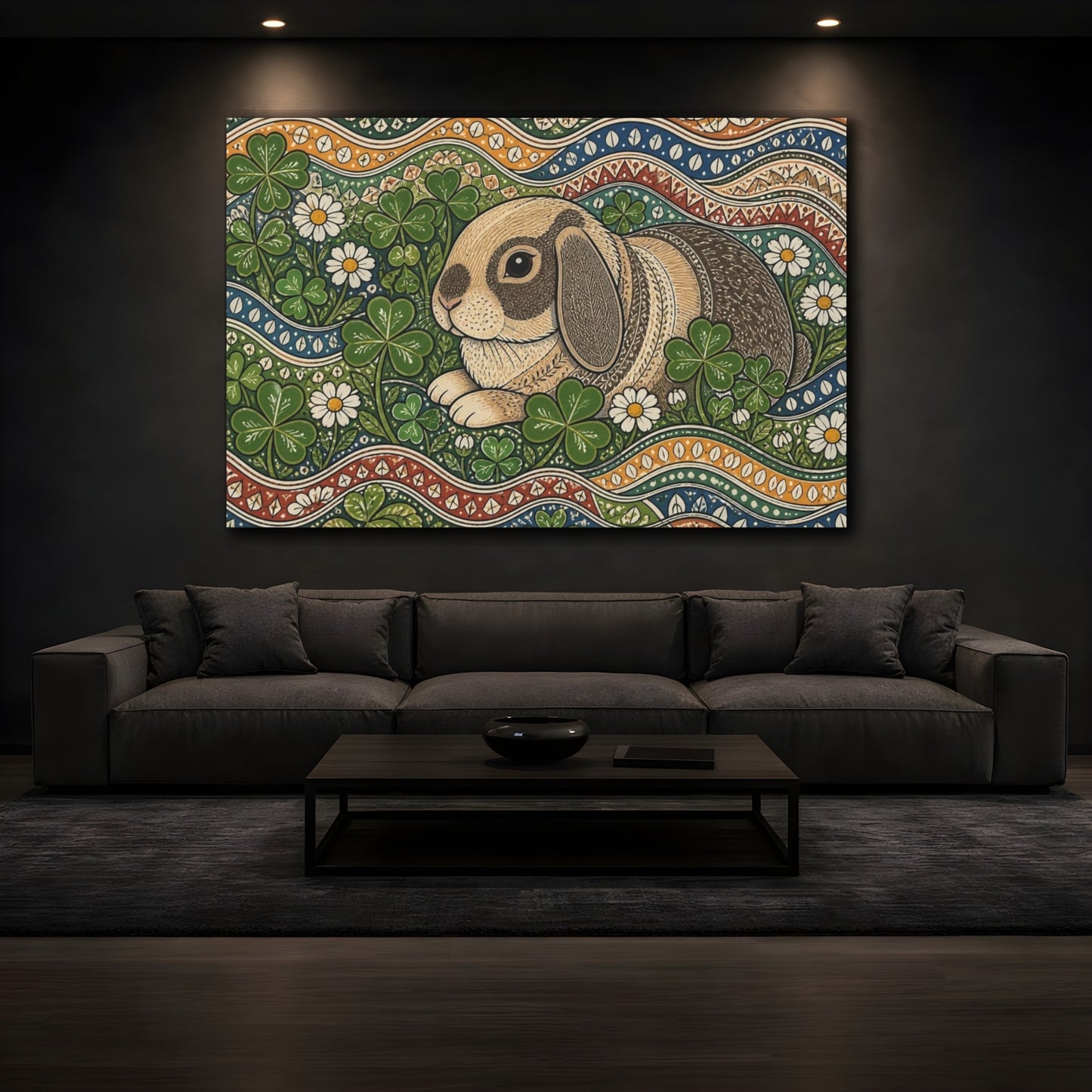 Mockup 3. Pet Rabbit In Clover shown as canvas print