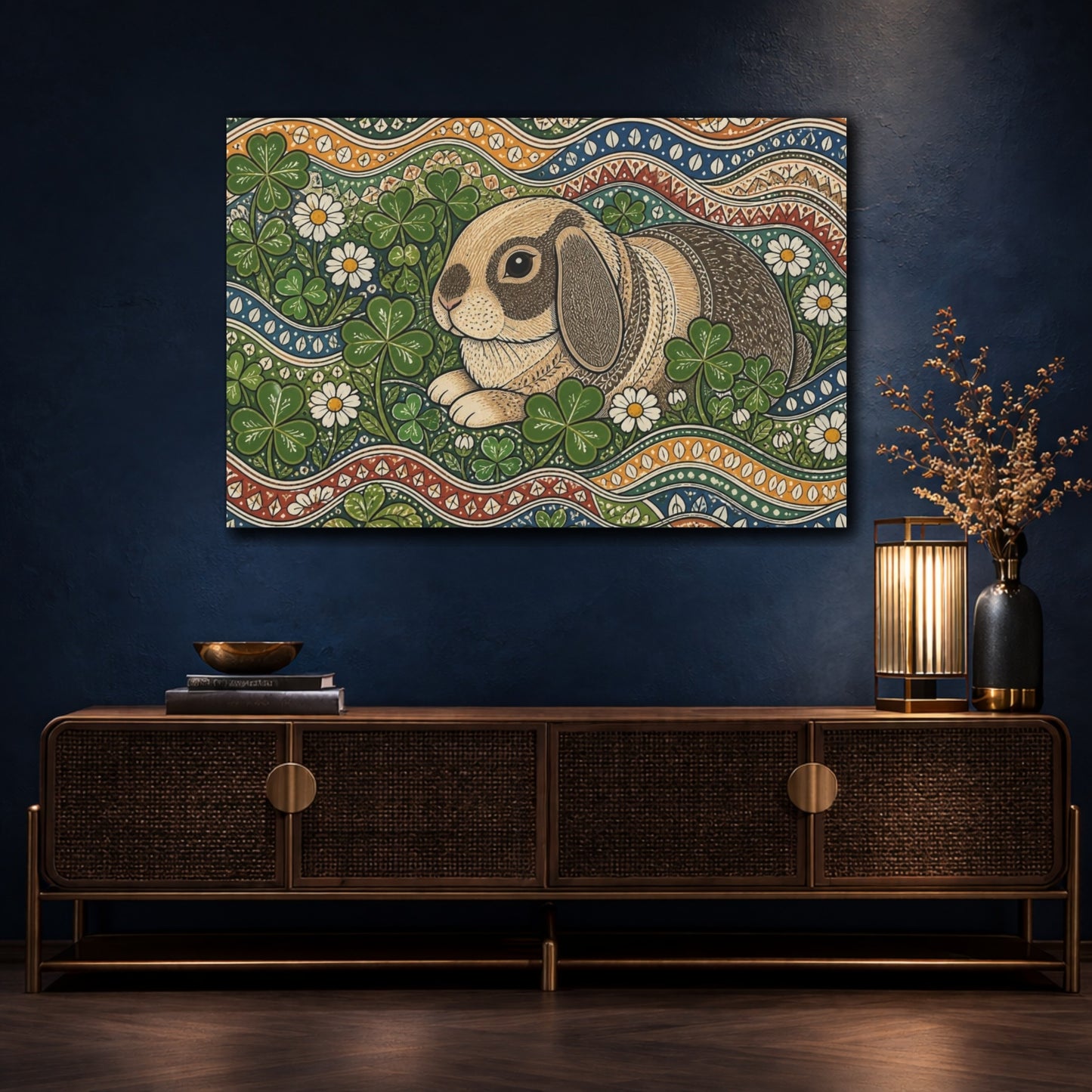 Mockup 4. Pet Rabbit In Clover shown as canvas print