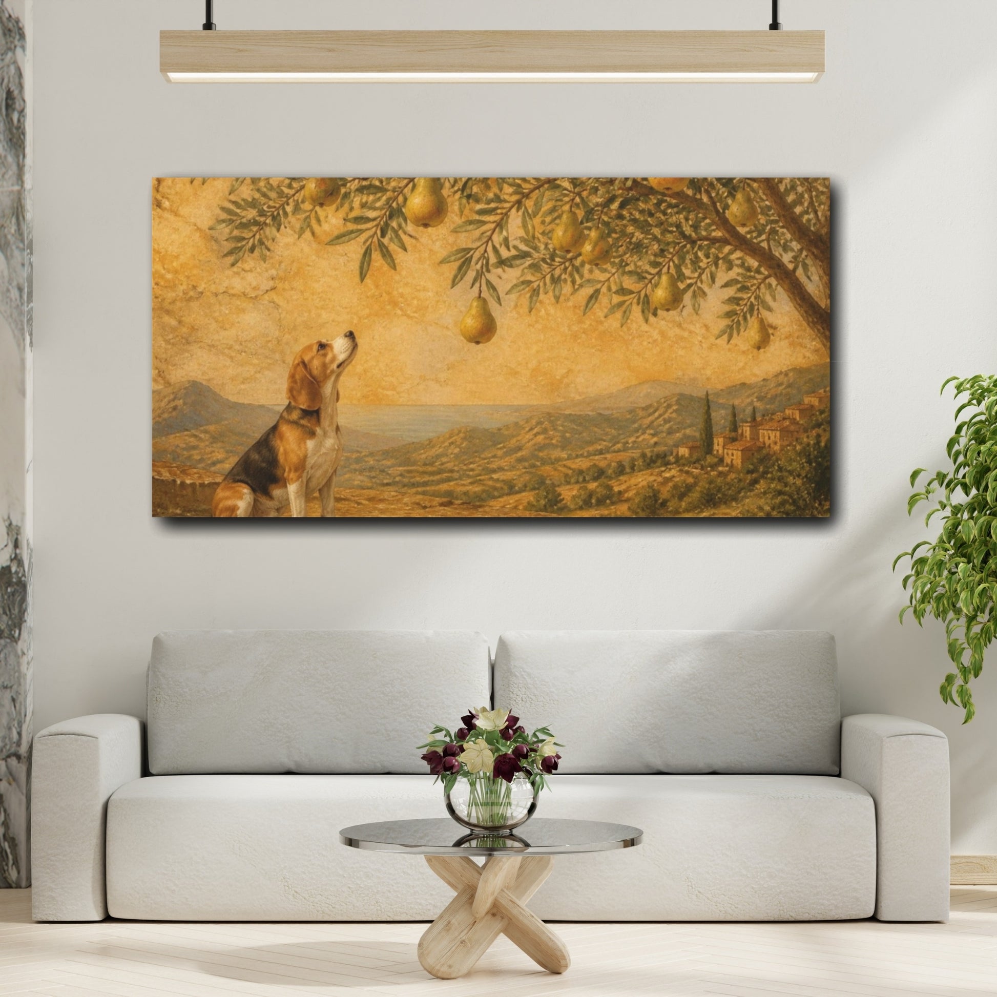 Mockup 2. Pets Beagle Among Pears shown as canvas print