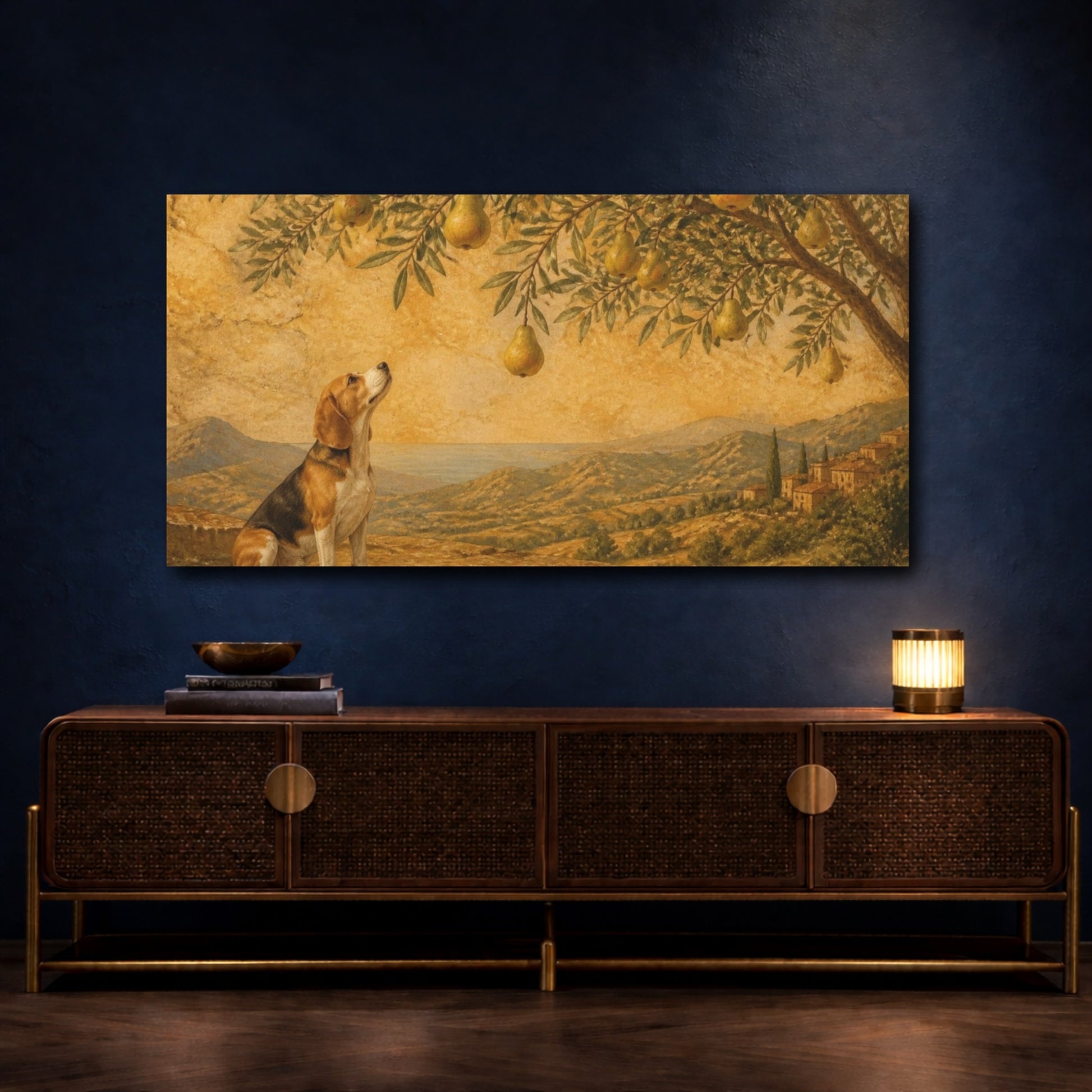 Mockup 4. Pets Beagle Among Pears shown as canvas print