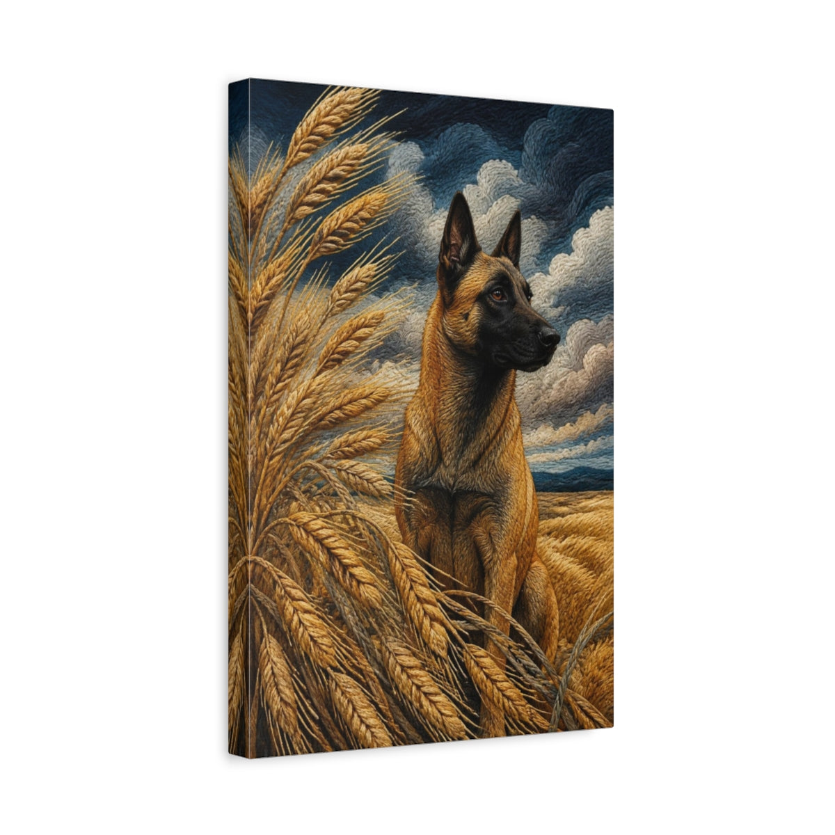 Side Mockup 4. Pets Belgian Malinois Portrait shown as canvas print