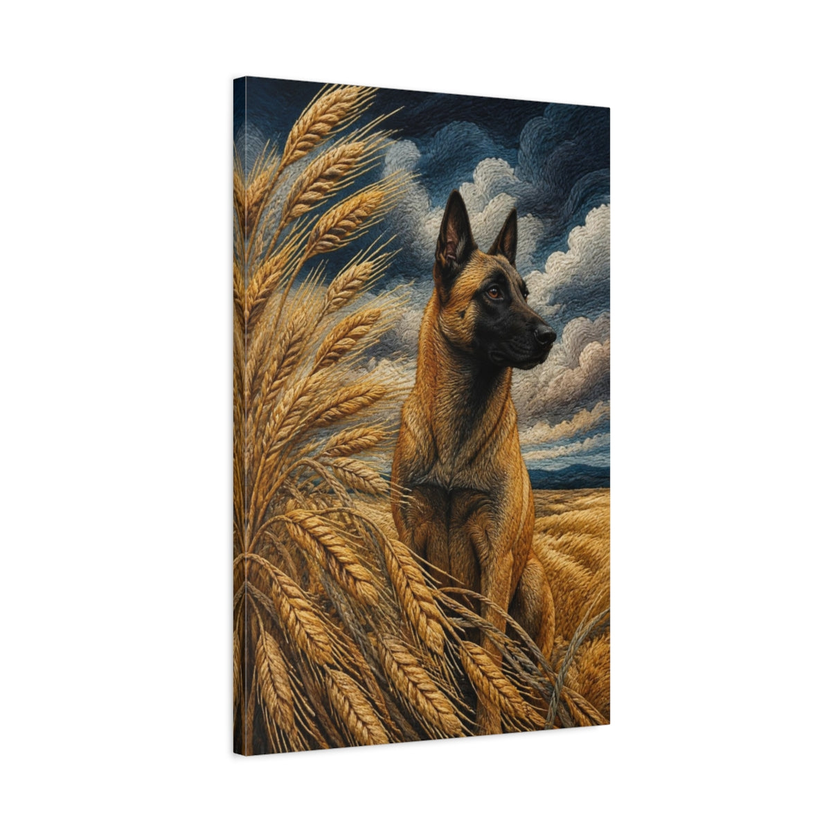 Side Mockup 2. Pets Belgian Malinois Portrait shown as canvas print