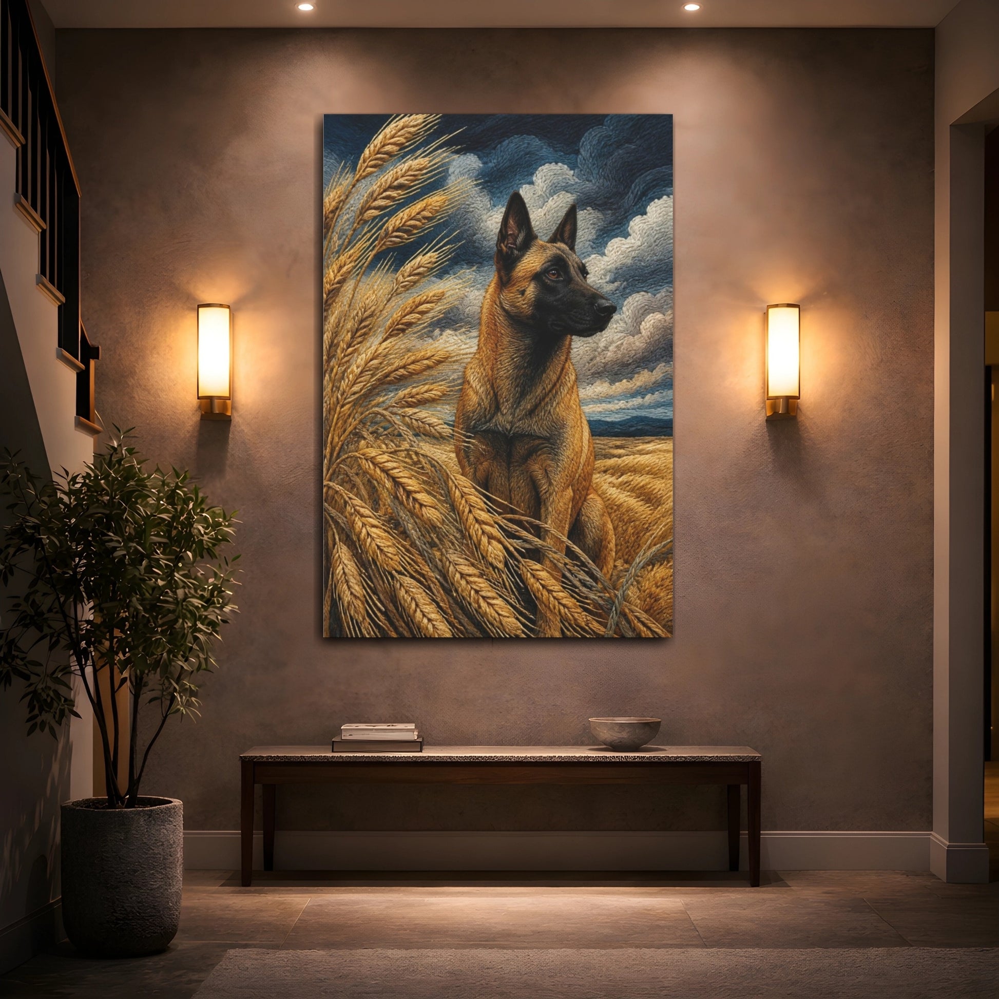 Mockup 2. Pets Belgian Malinois Portrait shown as canvas print