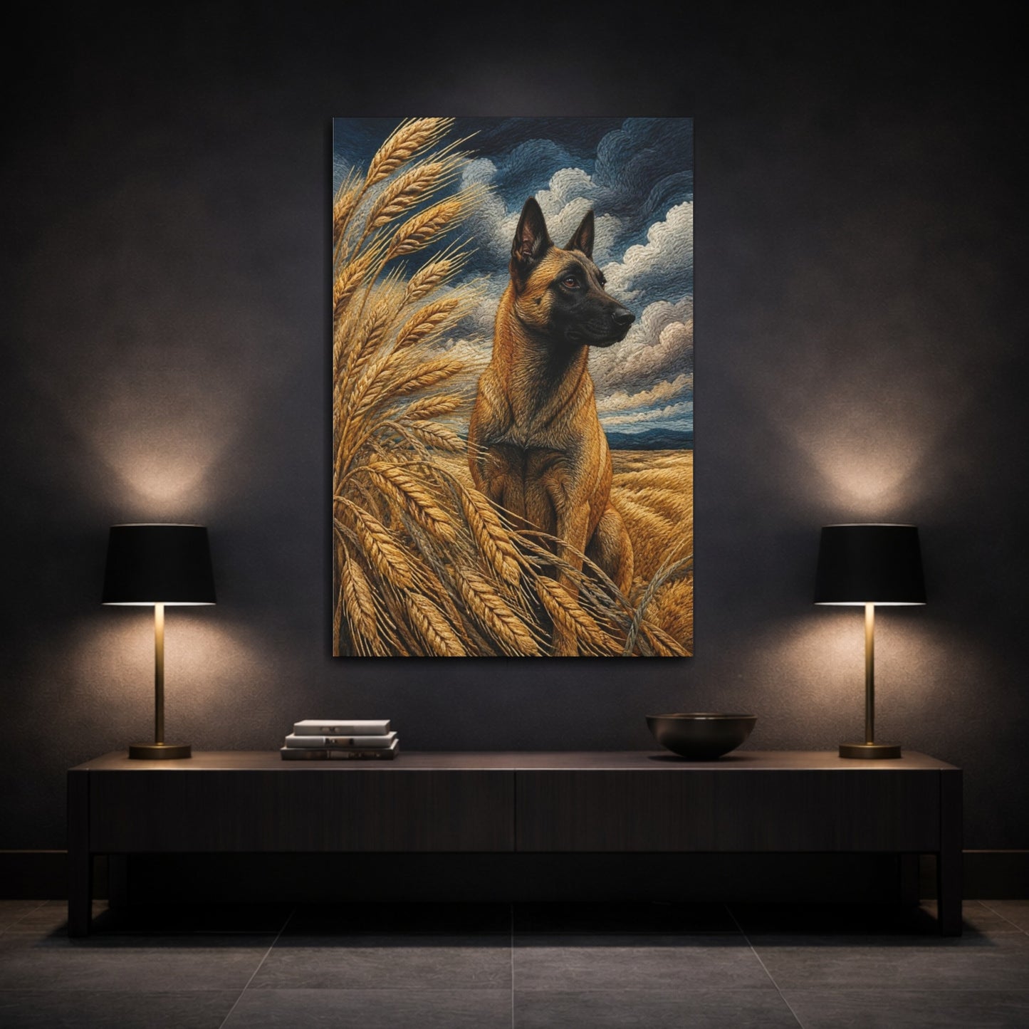 Mockup 3. Pets Belgian Malinois Portrait shown as canvas print