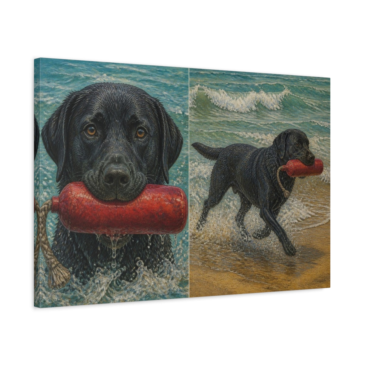 Side Mockup 2. Pets Black Labrador Retriever shown as canvas print