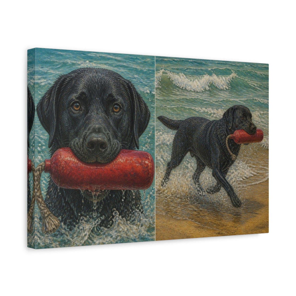 Side Mockup 4. Pets Black Labrador Retriever shown as canvas print