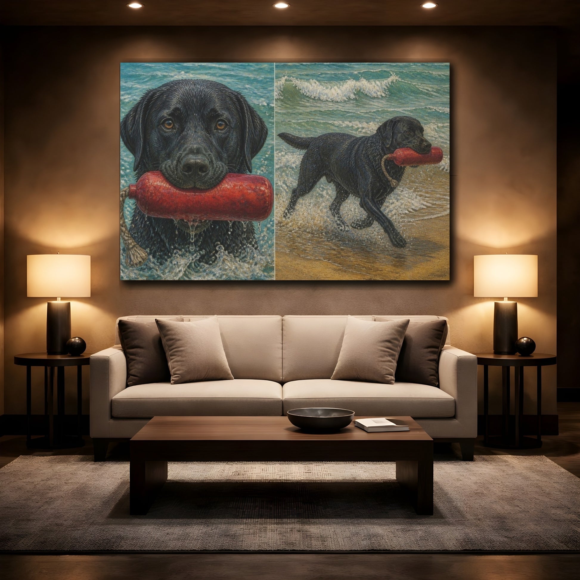 Mockup 2. Pets Black Labrador Retriever shown as canvas print