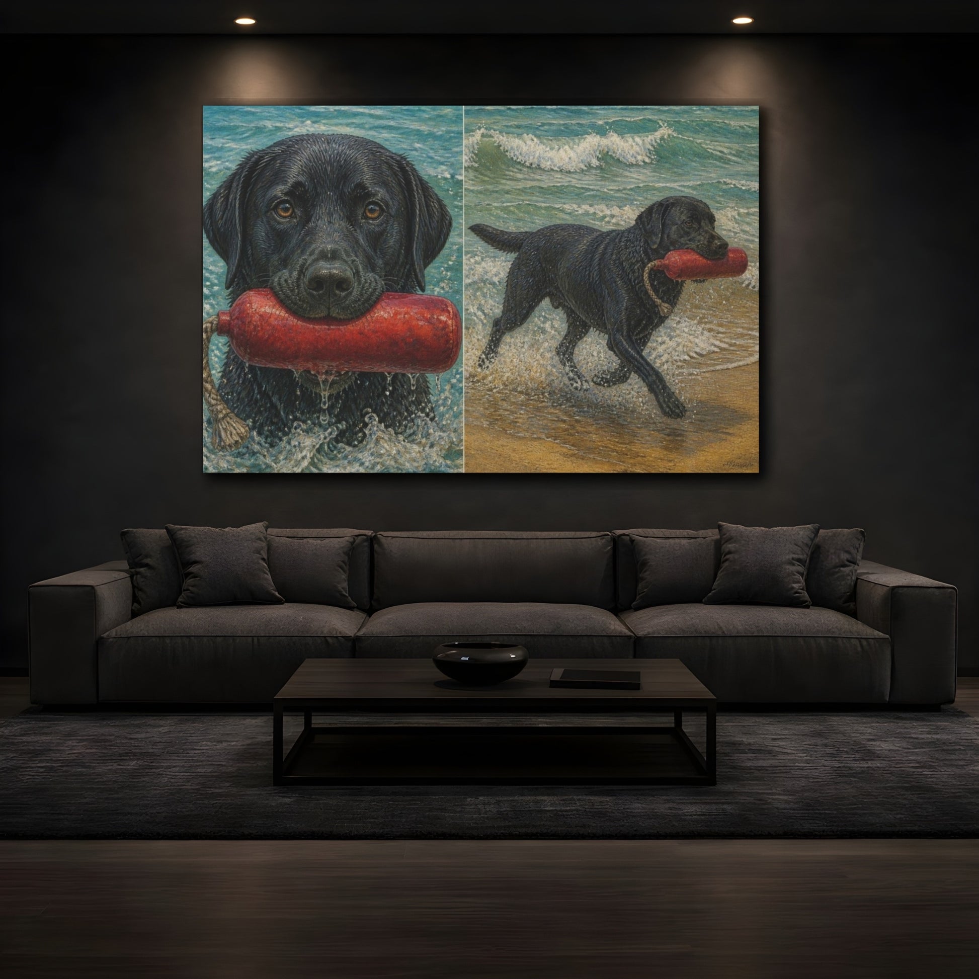 Mockup 3. Pets Black Labrador Retriever shown as canvas print