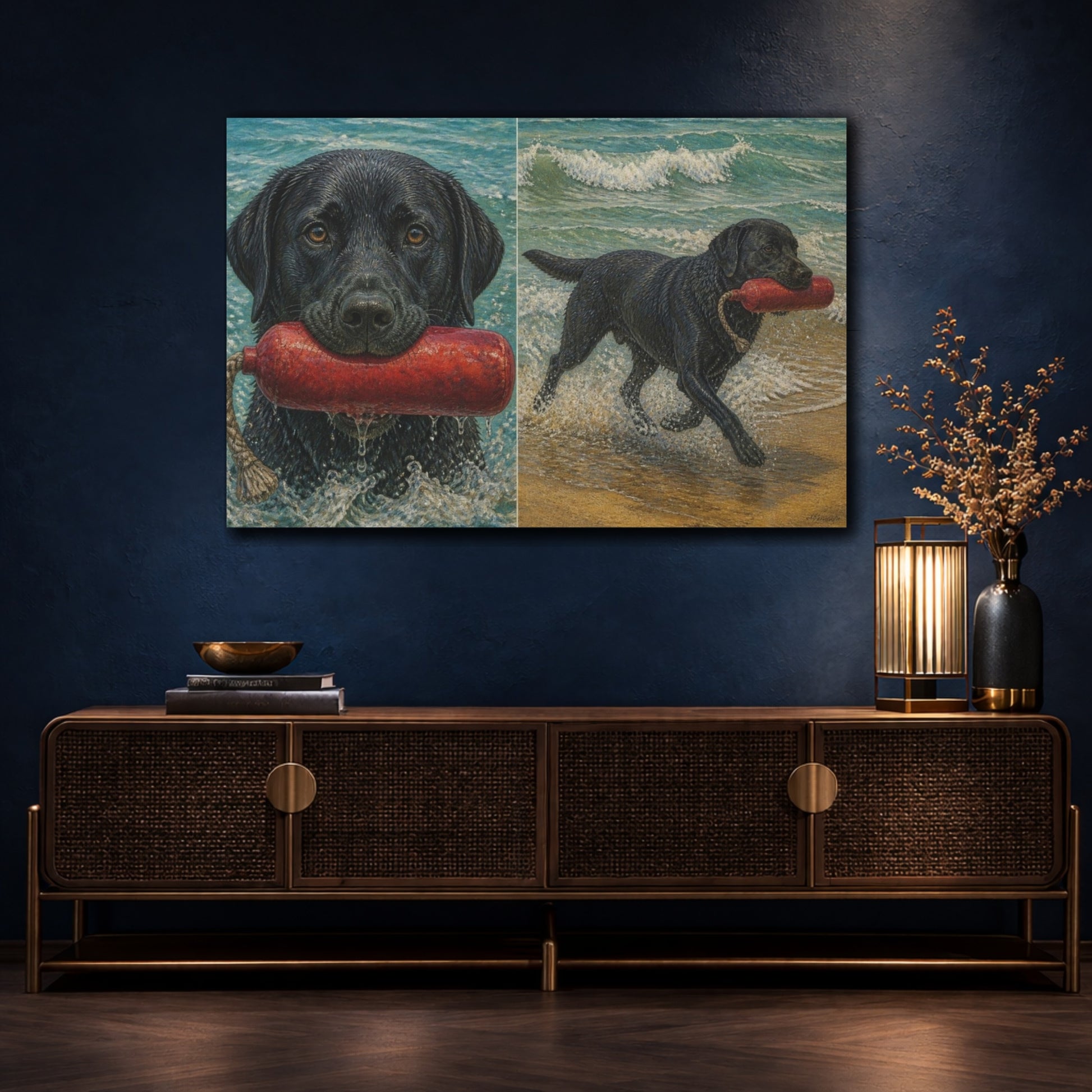 Mockup 4. Pets Black Labrador Retriever shown as canvas print