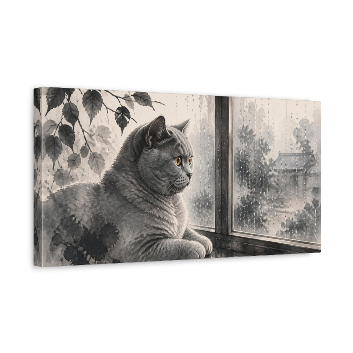 Side Mockup 3. Pets British Shorthair Window Gaze shown as canvas print