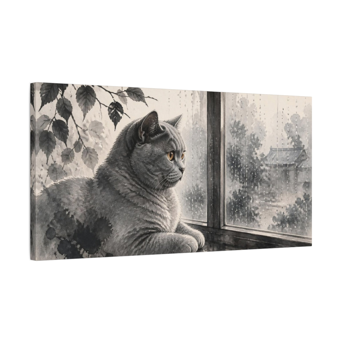 Side Mockup 1. Pets British Shorthair Window Gaze shown as canvas print