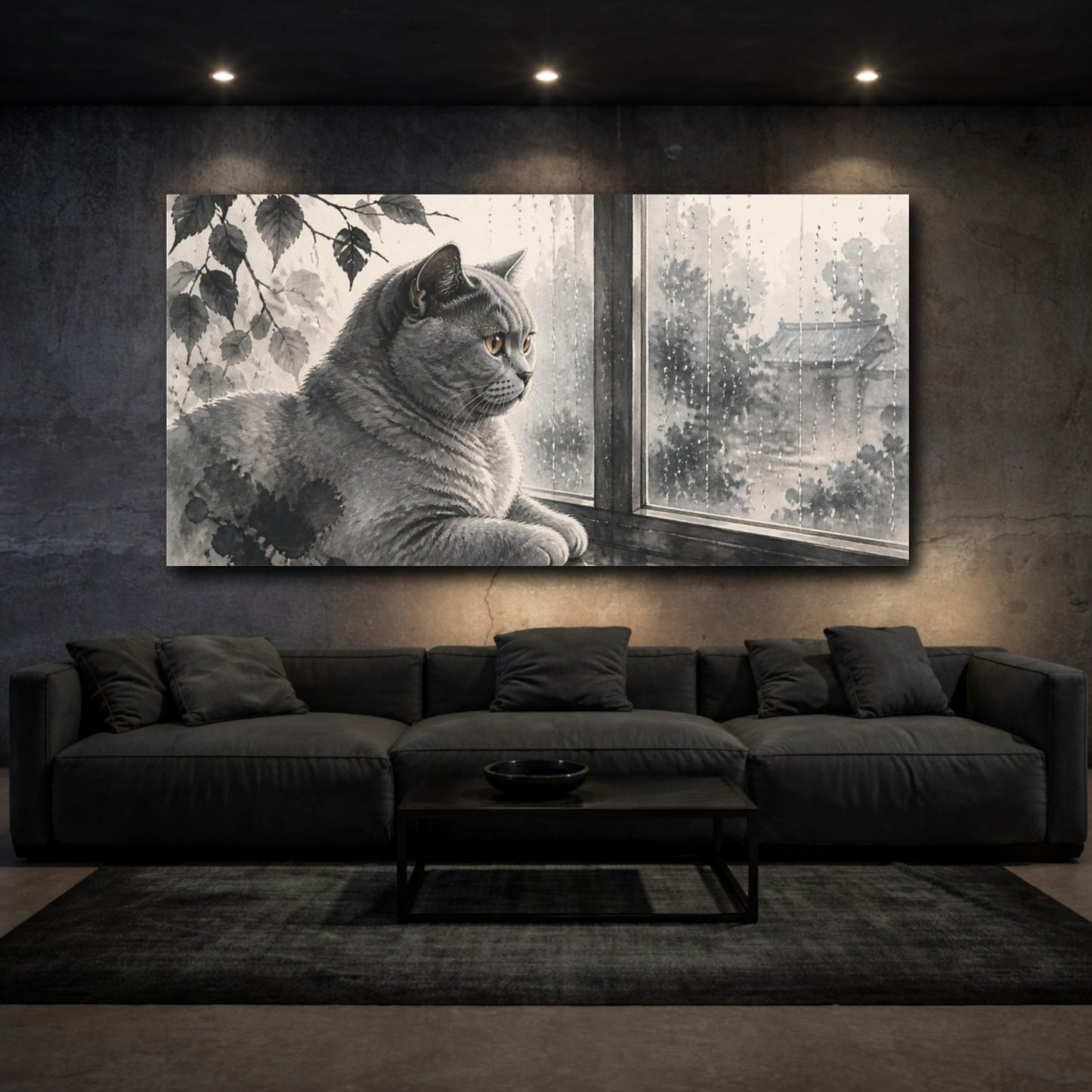 Mockup 3. Pets British Shorthair Window Gaze shown as canvas print
