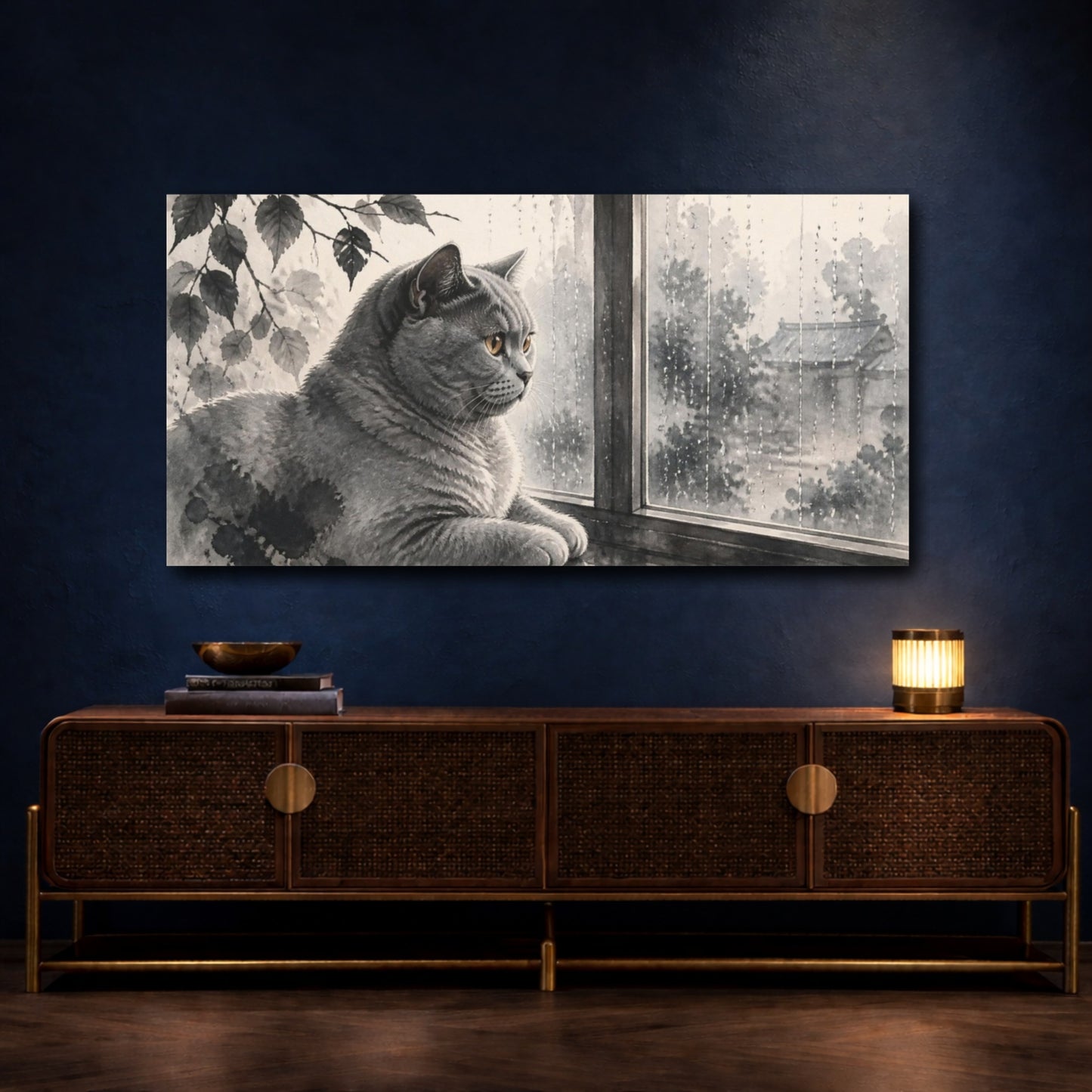 Mockup 4. Pets British Shorthair Window Gaze shown as canvas print
