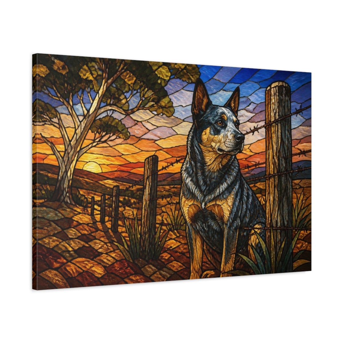 Main Mockup. Pets Cattle Dog At Sunset shown as canvas print