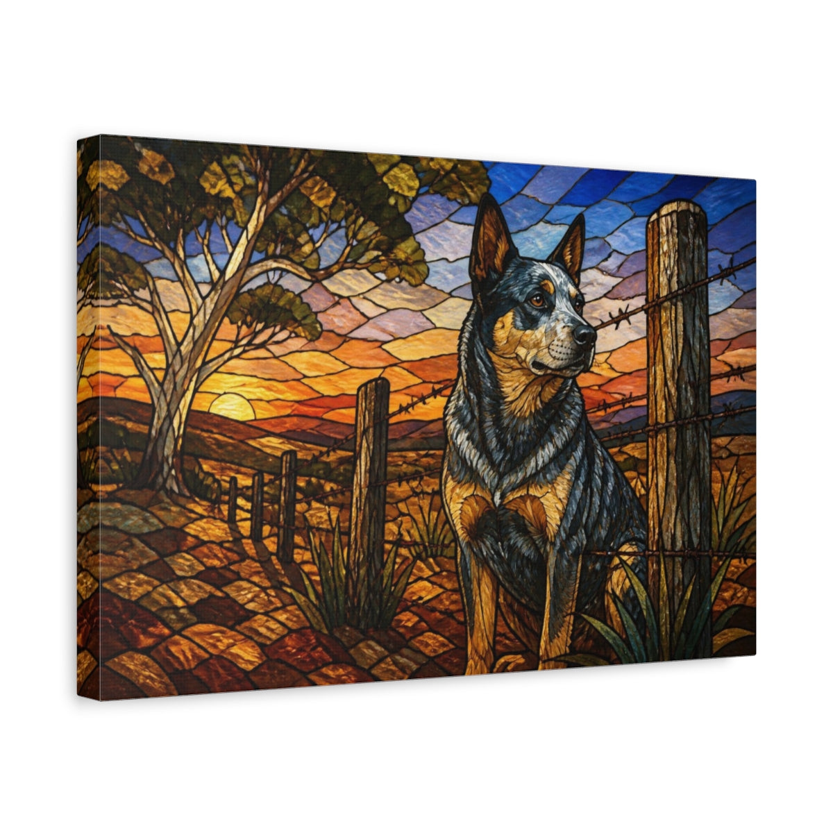 Side Mockup 4. Pets Cattle Dog At Sunset shown as canvas print