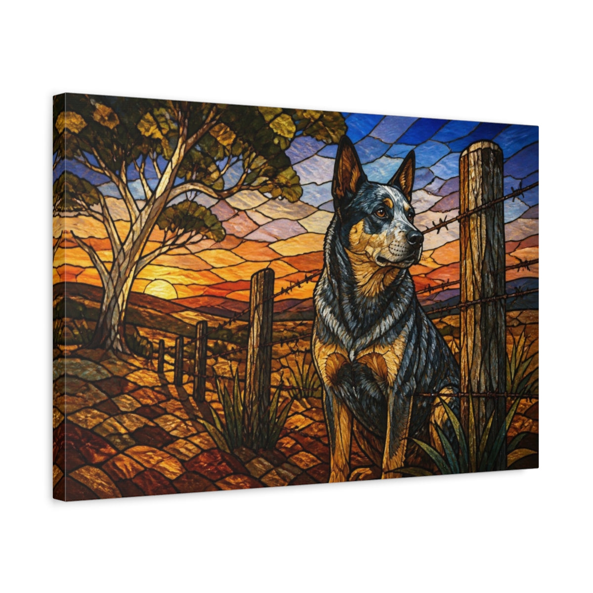 Side Mockup 3. Pets Cattle Dog At Sunset shown as canvas print