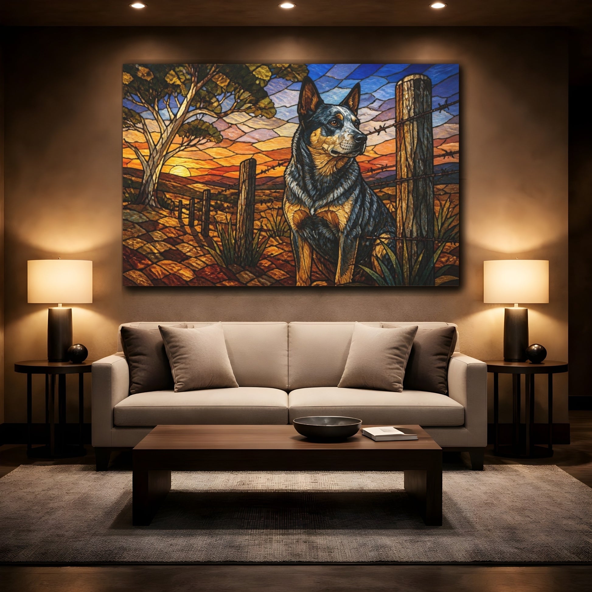 Mockup 2. Pets Cattle Dog At Sunset shown as canvas print