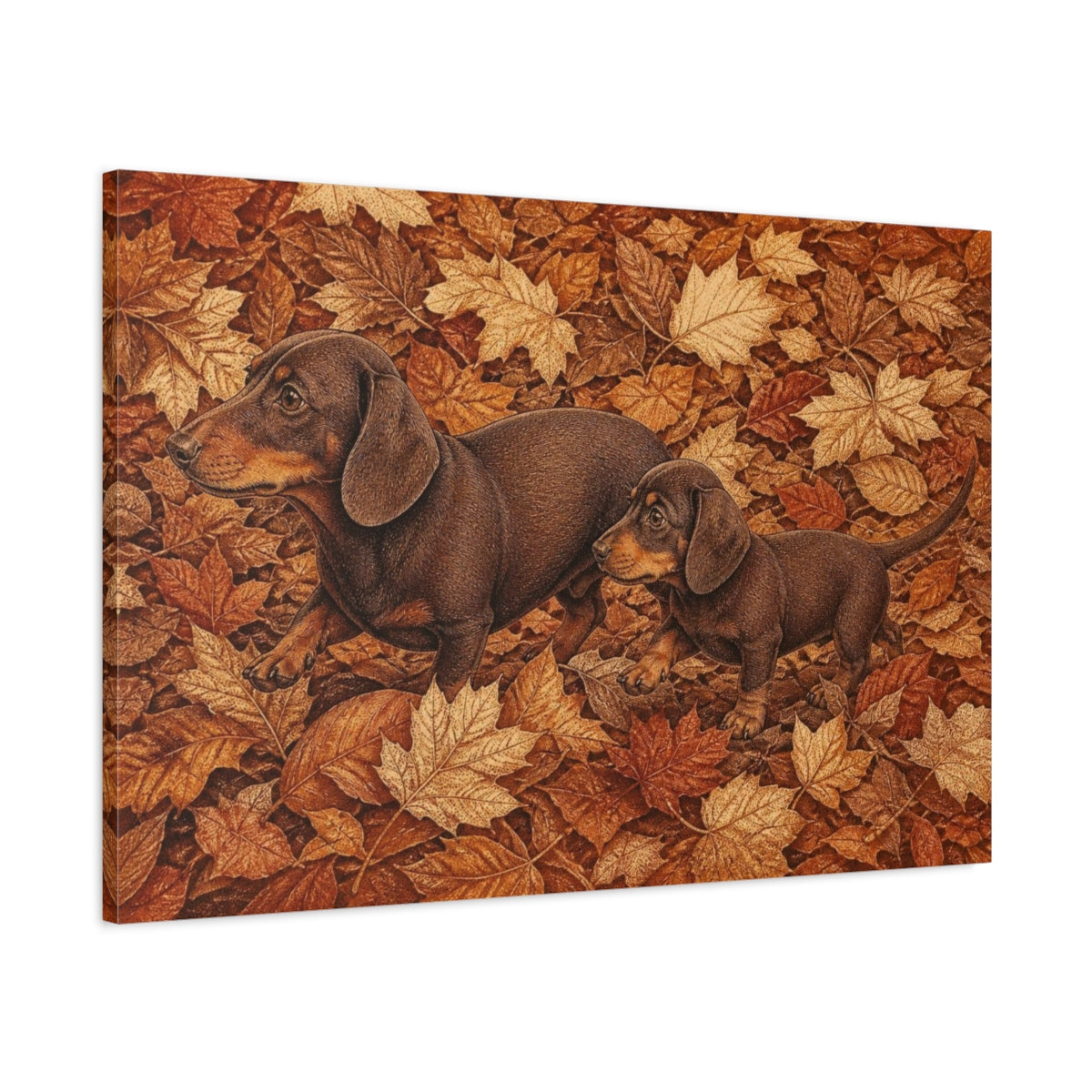 Main Mockup. Pets: Dachshunds In Autumn shown as canvas print