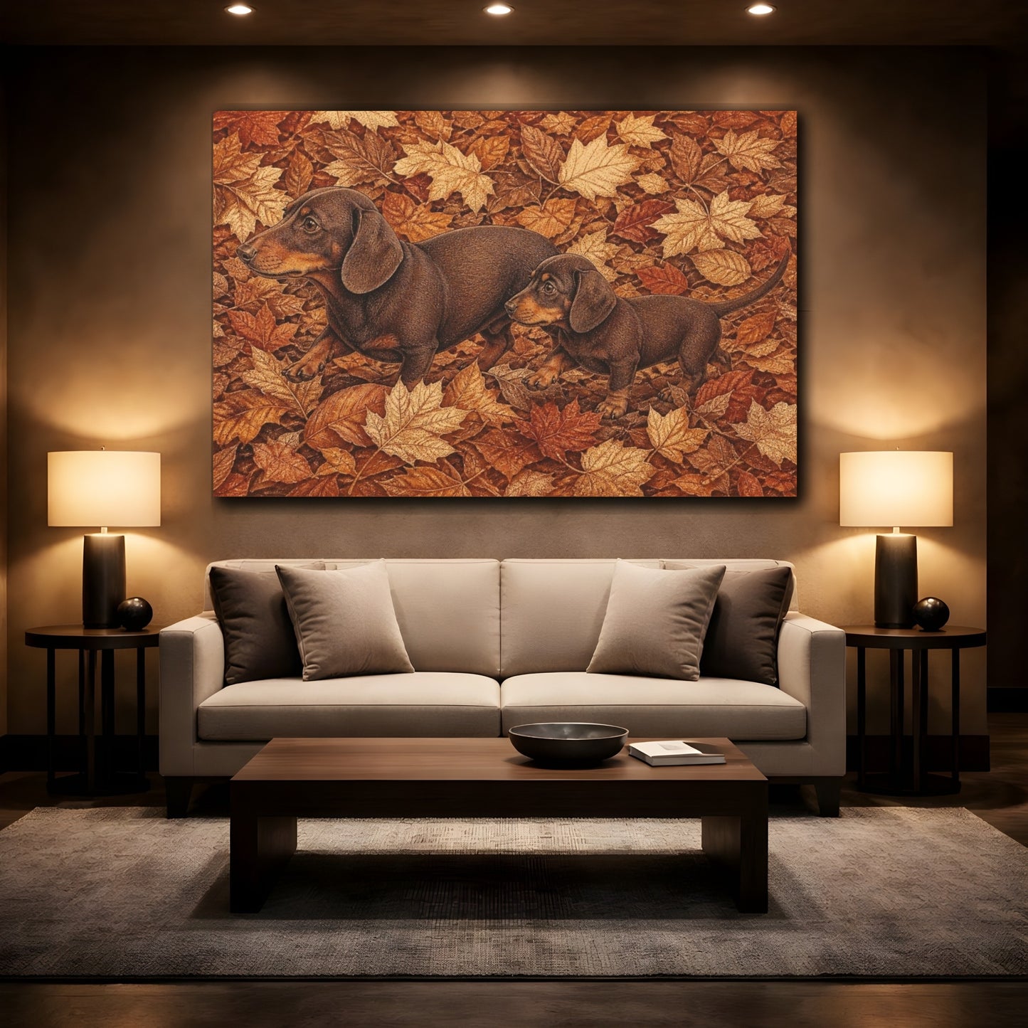 Mockup 2. Pets: Dachshunds In Autumn shown as canvas print