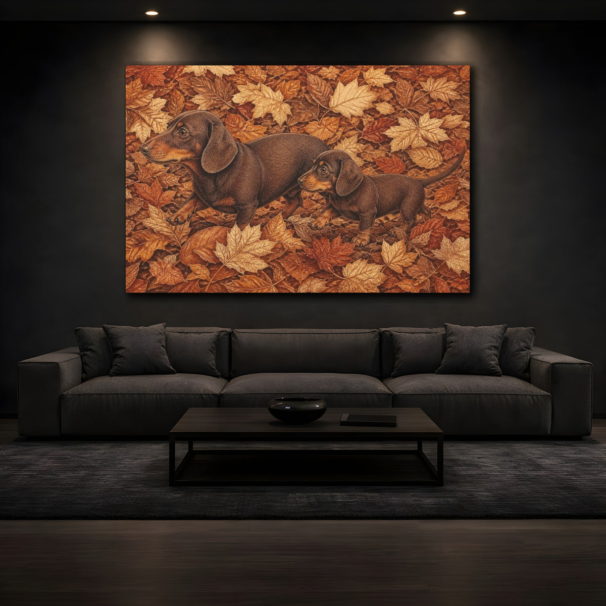 Mockup 3. Pets: Dachshunds In Autumn shown as canvas print
