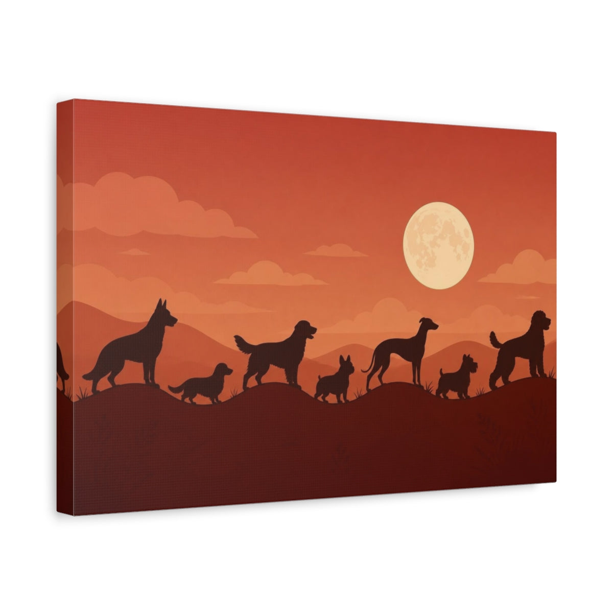 Side Mockup 4. Pets Dog Silhouettes shown as canvas print
