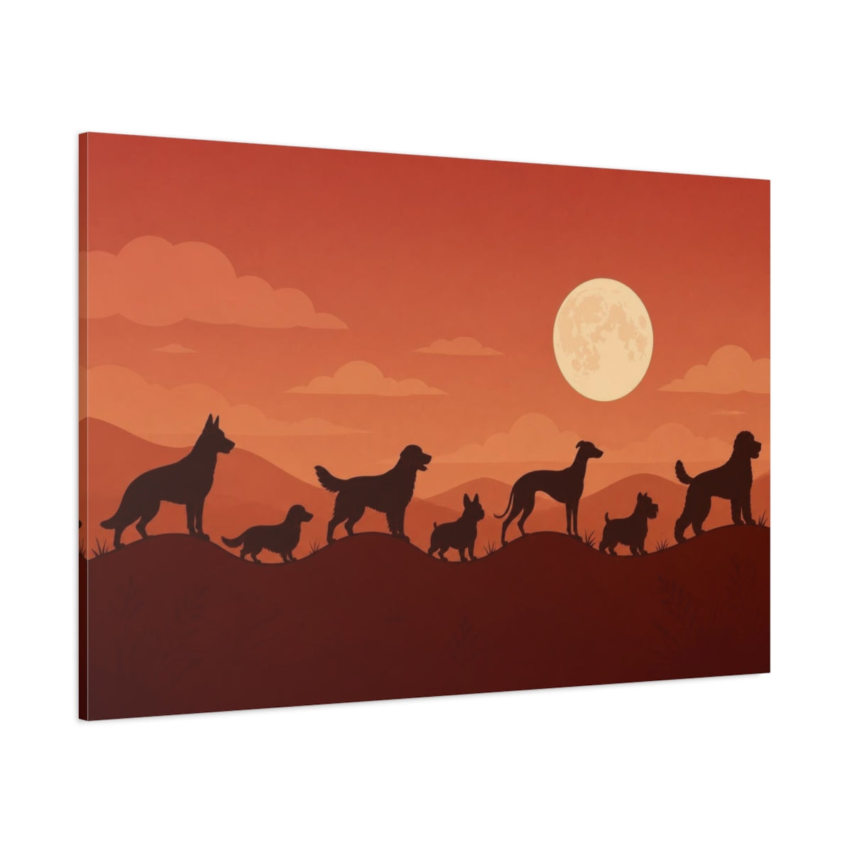 Side Mockup 1. Pets Dog Silhouettes shown as canvas print