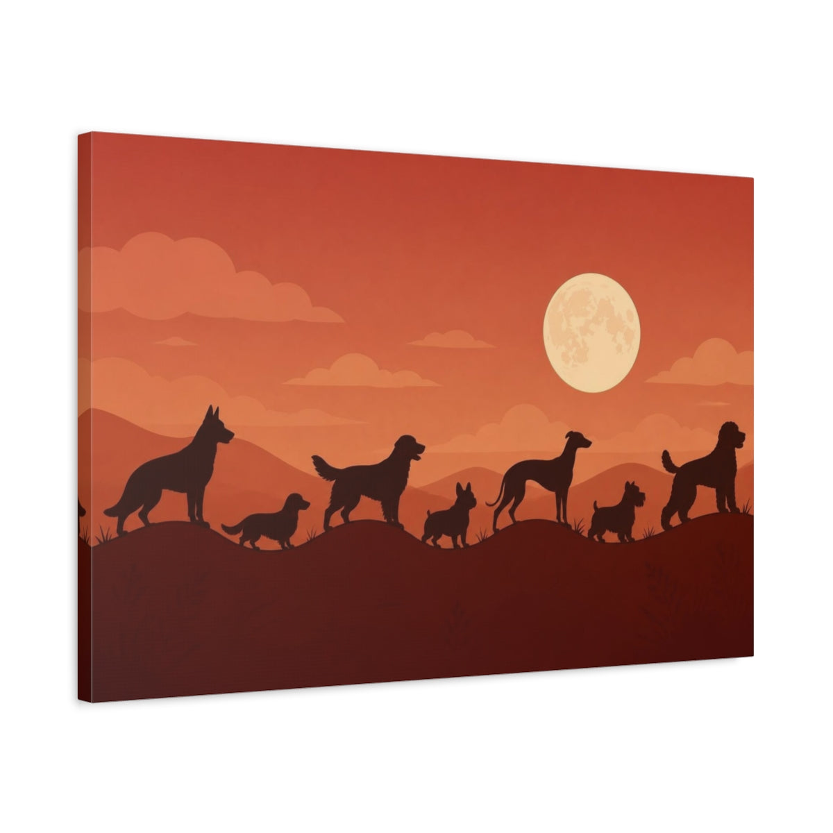 Side Mockup 2. Pets Dog Silhouettes shown as canvas print