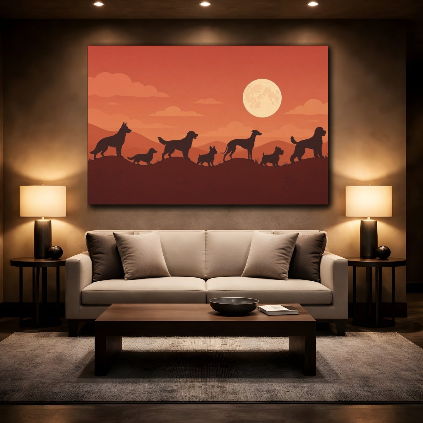 Mockup 2. Pets Dog Silhouettes shown as canvas print