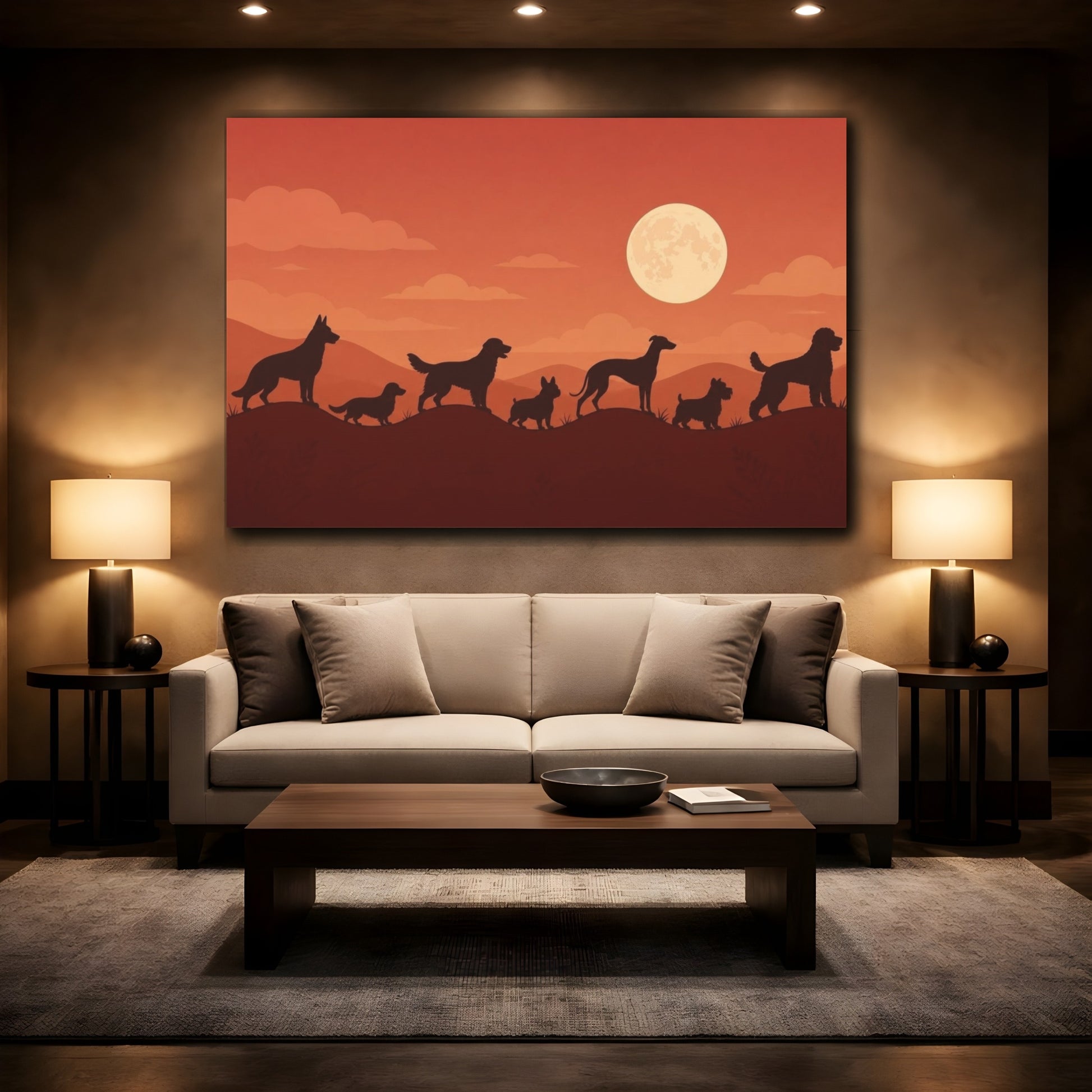 Mockup 2. Pets Dog Silhouettes shown as canvas print