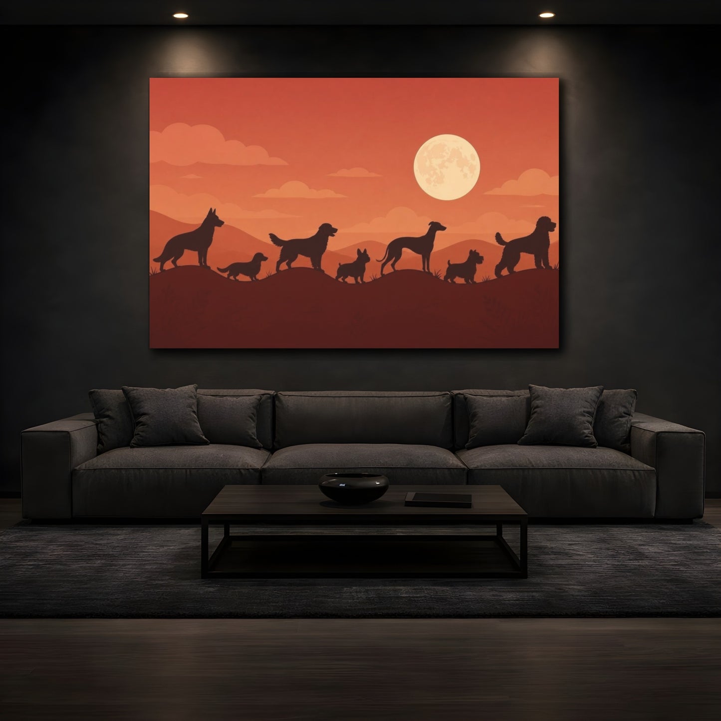 Mockup 3. Pets Dog Silhouettes shown as canvas print