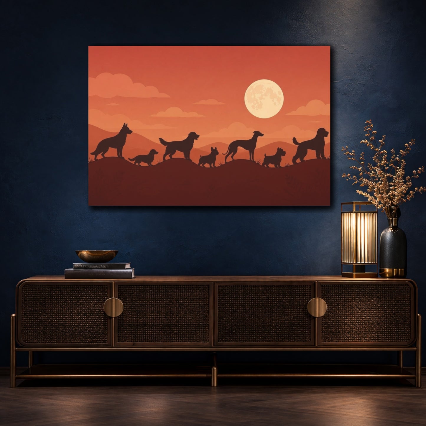 Mockup 4. Pets Dog Silhouettes shown as canvas print