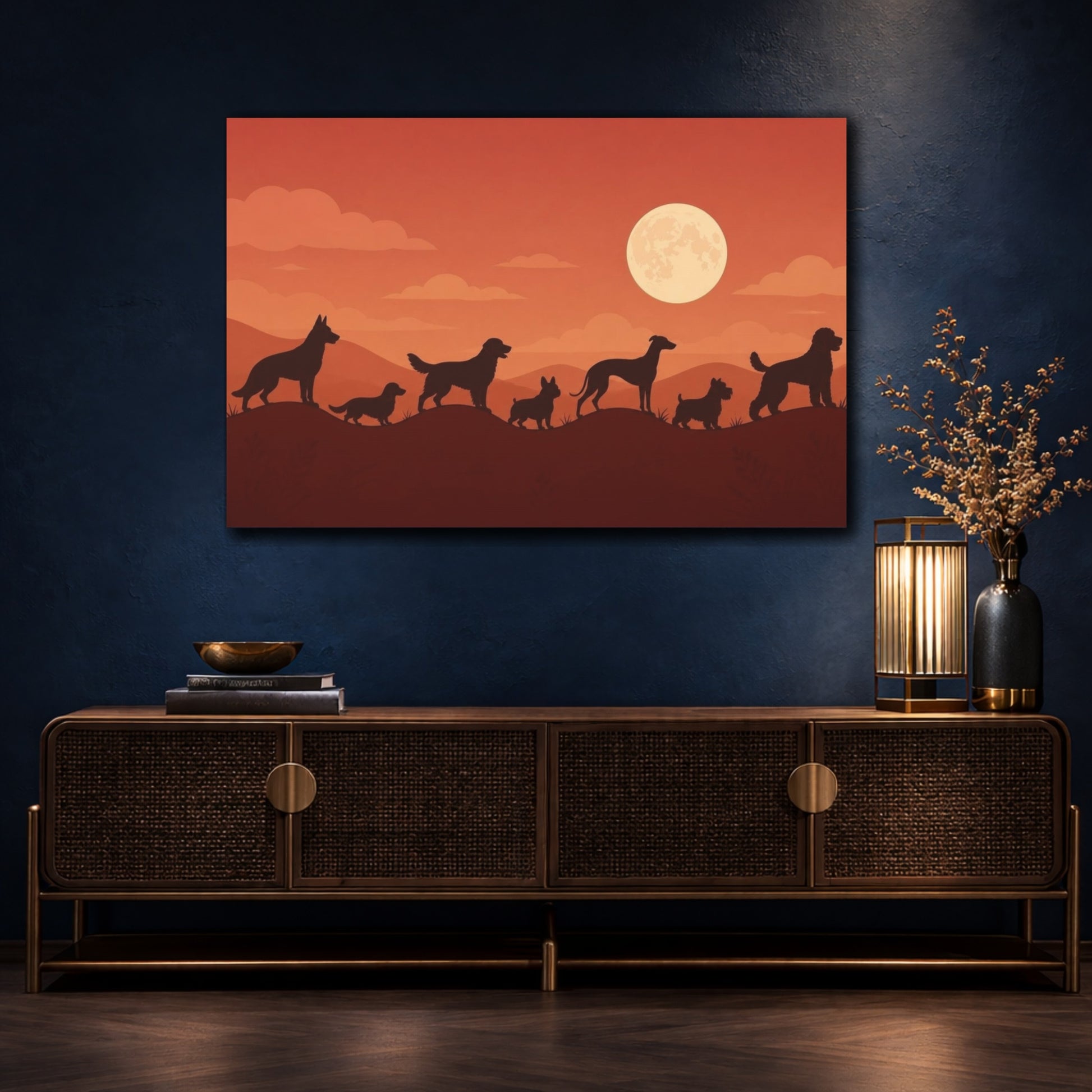 Mockup 4. Pets Dog Silhouettes shown as canvas print