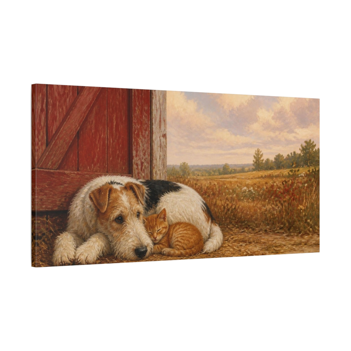 Main Mockup. Pets Fox Terrier & Kitten shown as canvas print