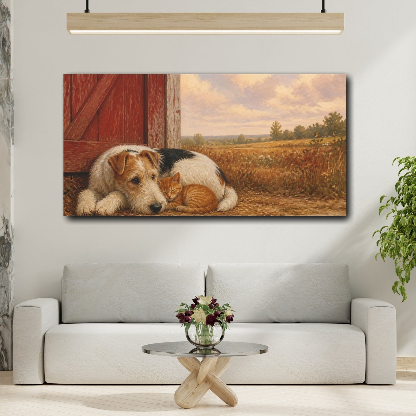 Mockup 2. Pets Fox Terrier & Kitten shown as canvas print