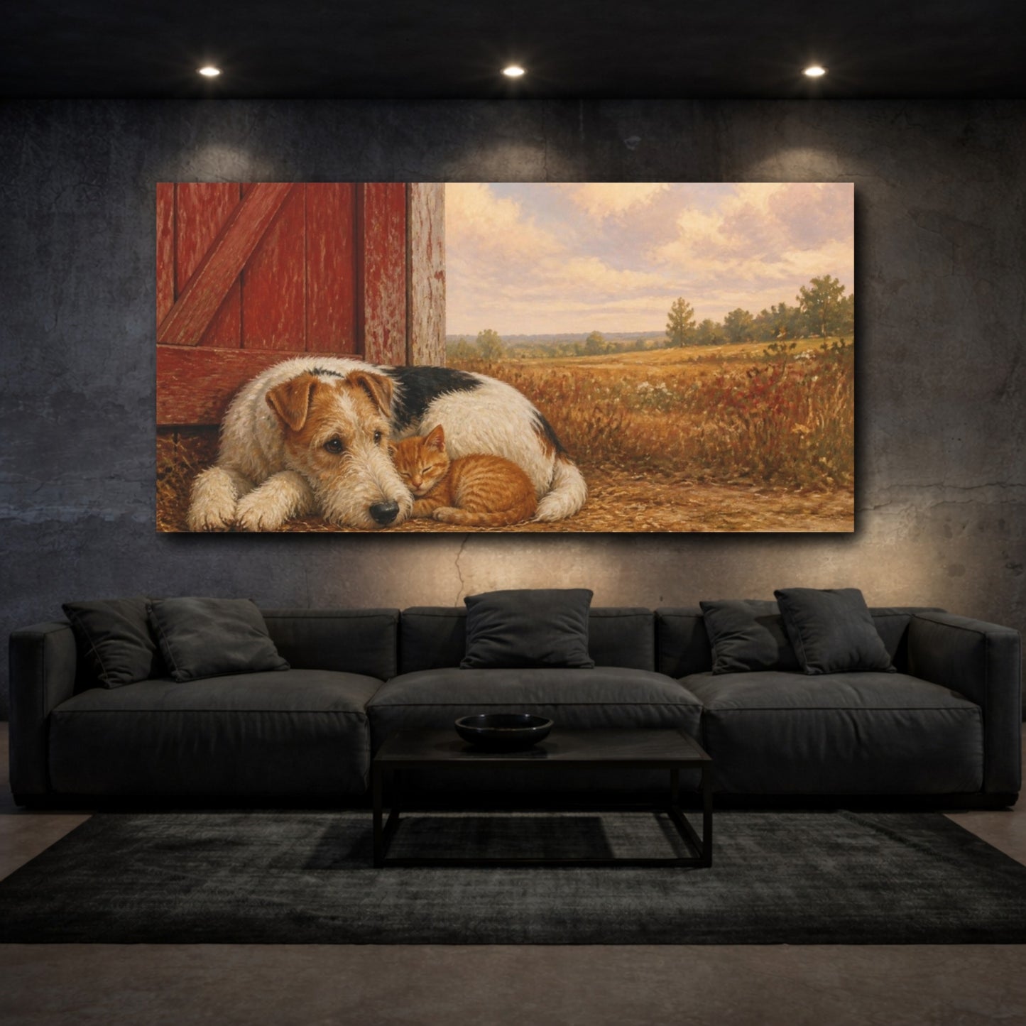 Mockup 3. Pets Fox Terrier & Kitten shown as canvas print
