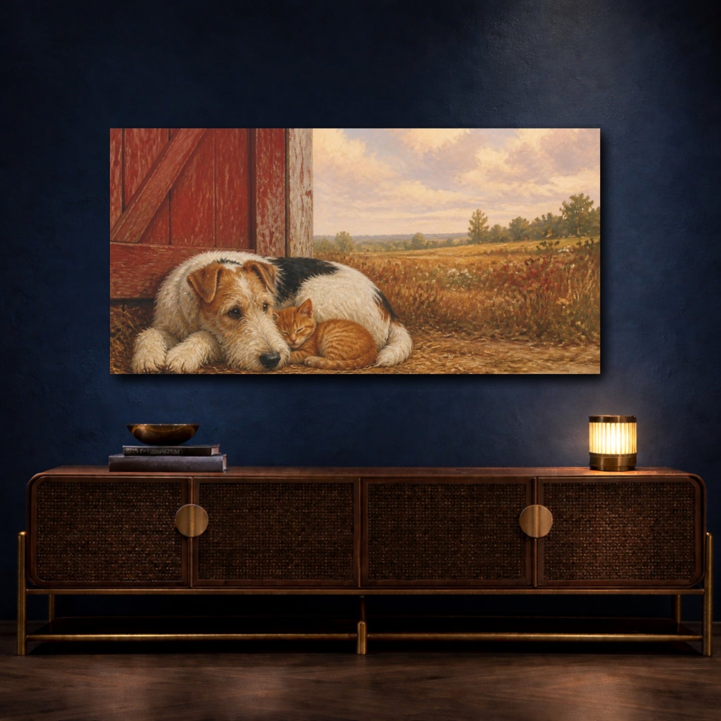 Mockup 4. Pets Fox Terrier & Kitten shown as canvas print